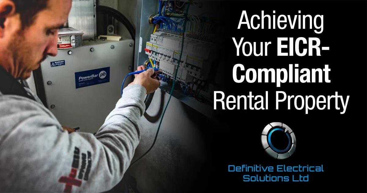 Electrician working on electrical panel for EICR compliance.